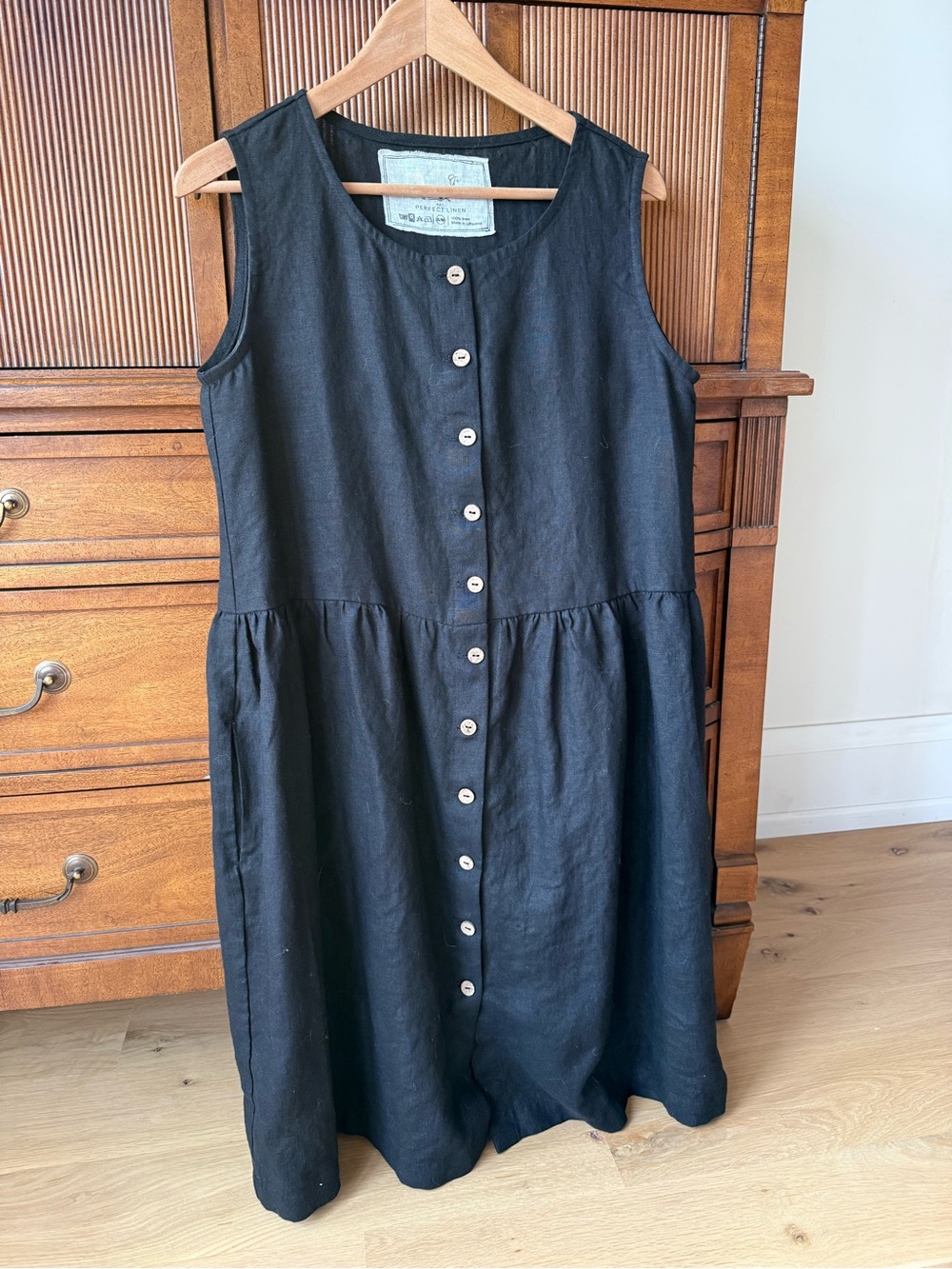 Not Perfect Linen Midi Smock Dress - Black - Small/Medium